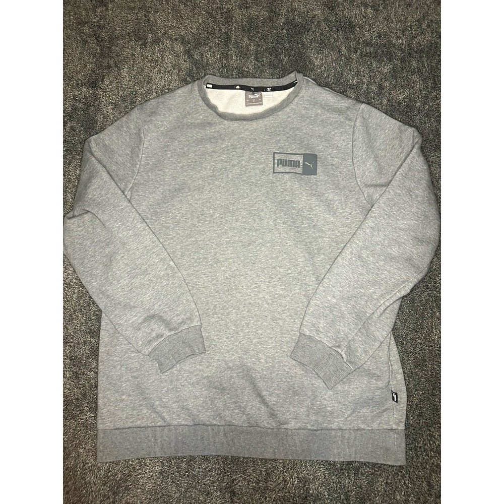 Puma Sweatshirt Mens Large Gray Crewneck Logo Pullover Fleece Athletic Casual L